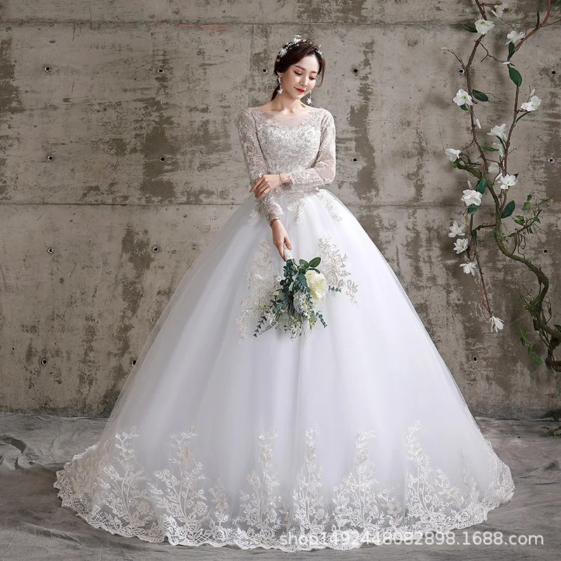 Elegant Bridal Gown New Wedding Gown For Women 2023 Lace Embroidery Short Sleeve Long Train Wedding Dresses