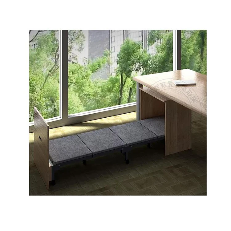 Space Saving  2023 Retractable Folding Bed and Wooden Table Combination with Storage Cabinet Napbed for School and Hotel