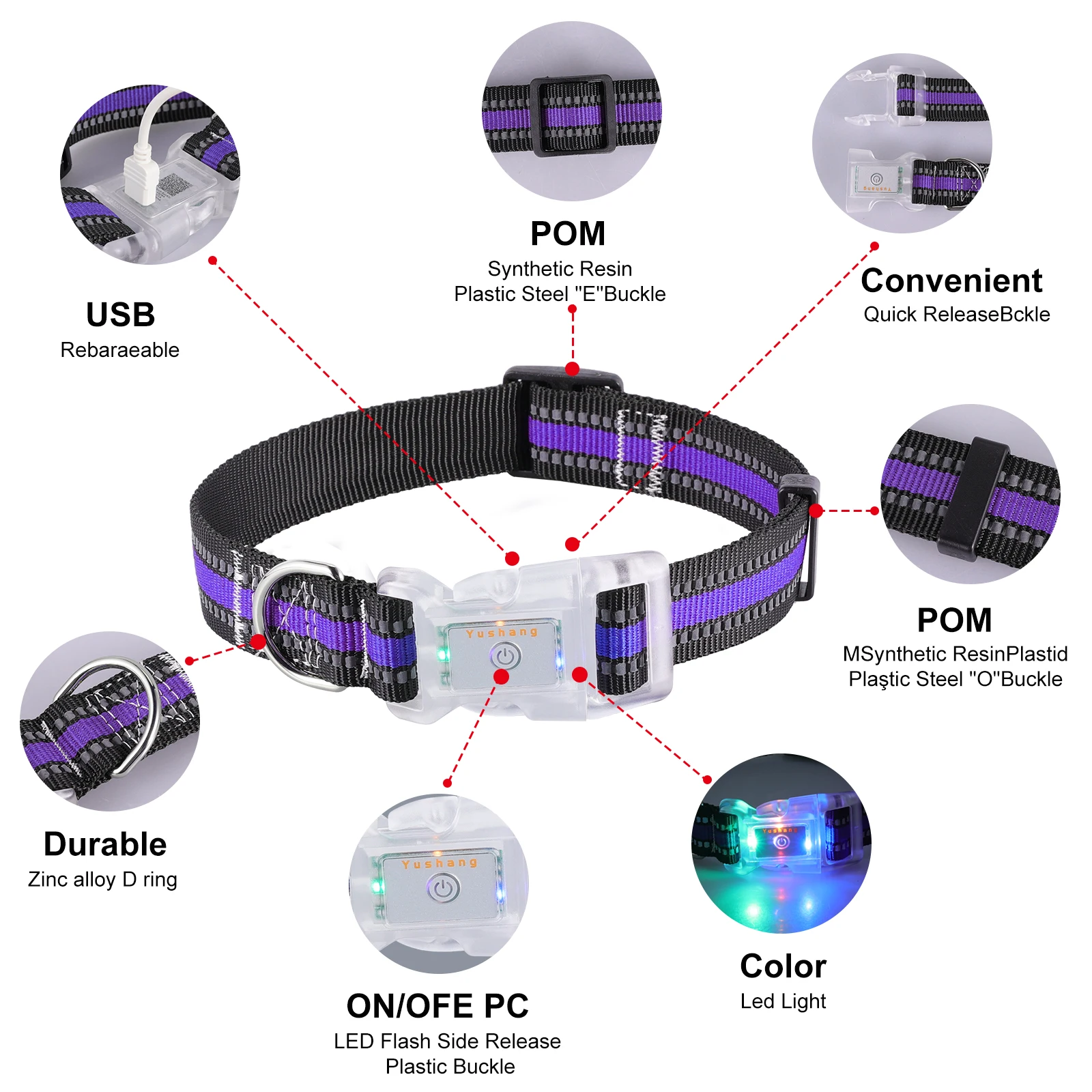 Light Up LED Scrolling Display Dog Collar USB Rechargeable LED flash Dog Collar for Multiple Dogs