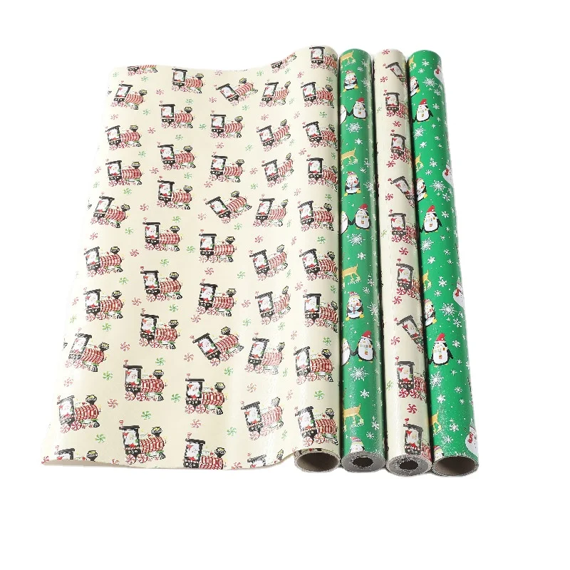Penjuin kids gift wrapping paper Cute carton series CMYK printed custom  80gsm coated paper roll