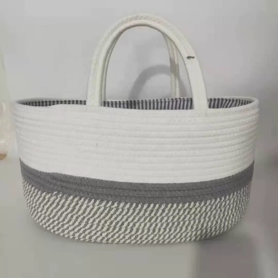 Hot Sale 100% Cotton Rope Baby Diaper Bags Changeable Compartments Folded Convenient Cotton Rope Baby Diapers Basket