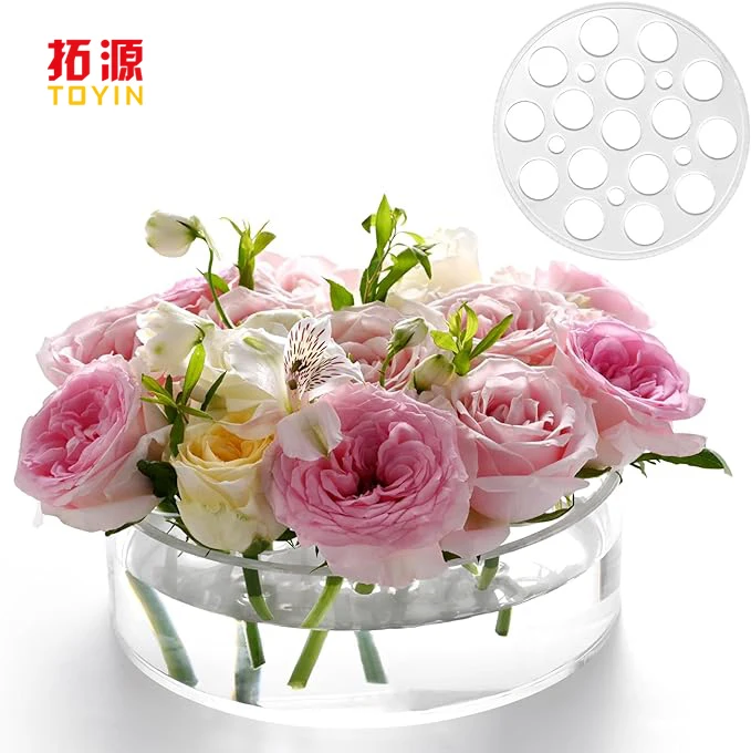 Clear Round Flower Vase Acrylic Flower Box Vase with hole for Centerpieces for Party Dining Table Home Decor