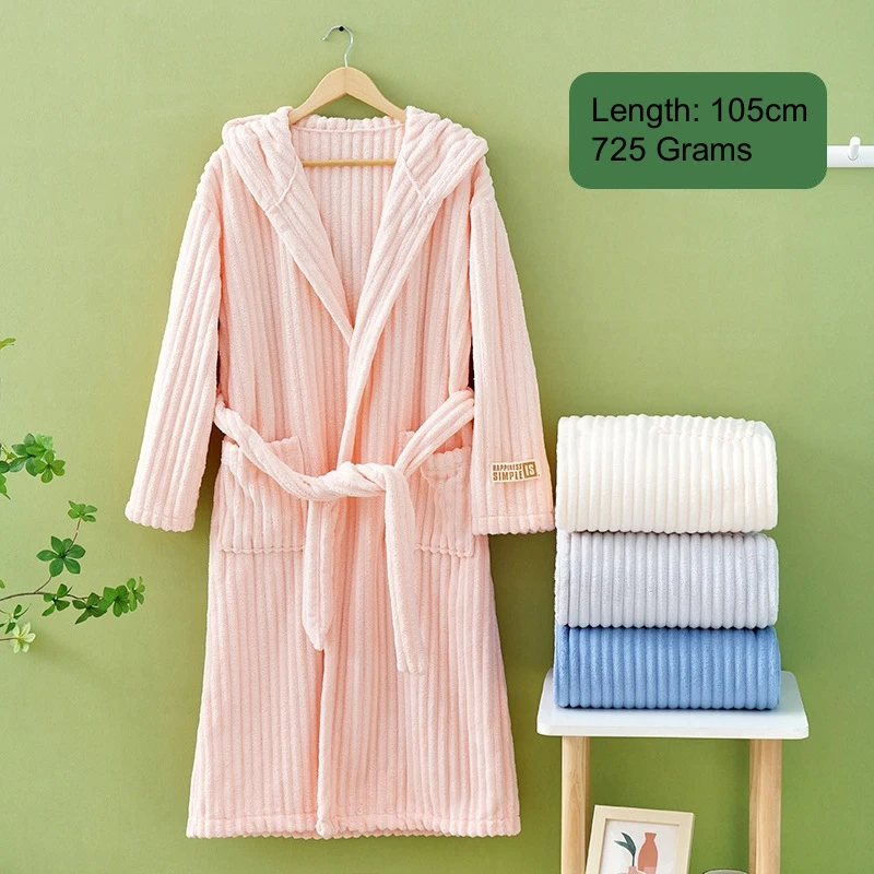 Super Absorbent No Shedding Hair Beige Coral Fleece Women Bath Robe Pink Candy Velvet Microfiber Bathrobe