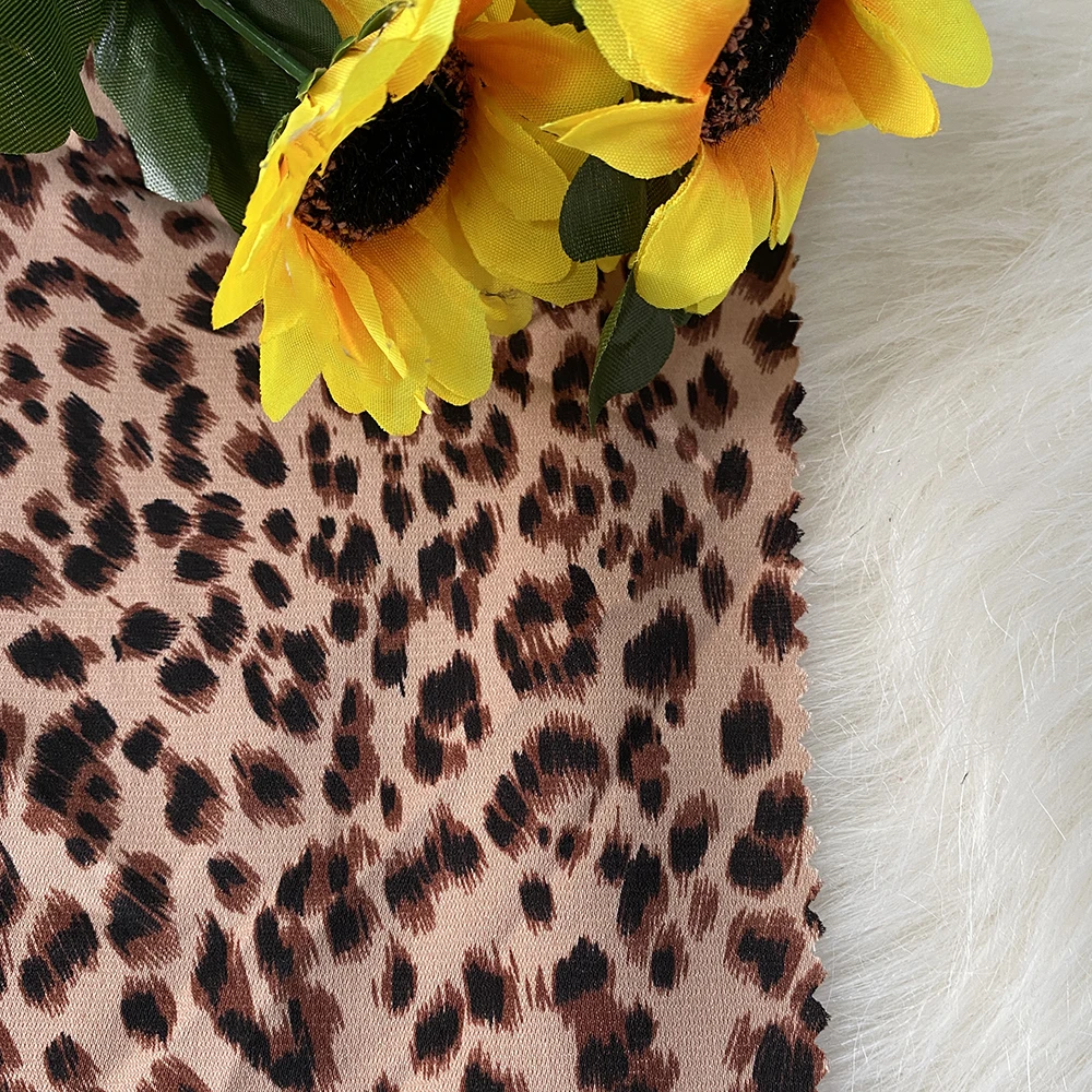 Latest Fashion Printed Fabric 98%Polyester 2%Spandex Leopard Grain Animal Fabric for Woman Dress