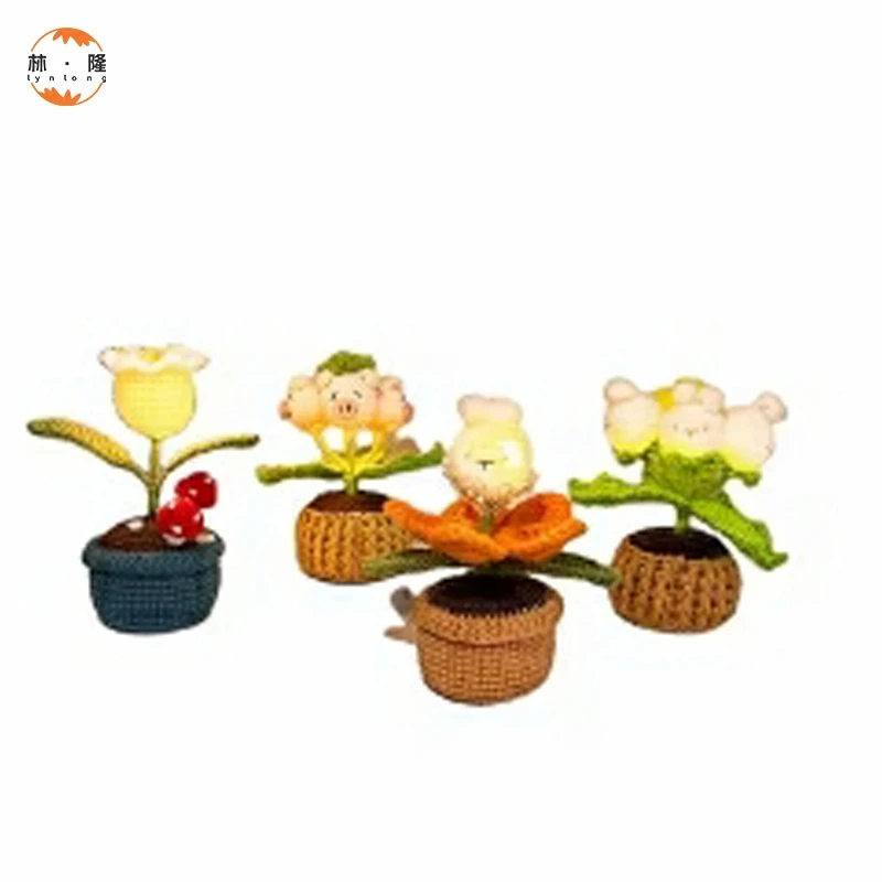 Ручной работы тканый тюльпан кролик в горшках Ночной свет Лилия долины вязаный цветок ткацкая Цветочная пряжа
