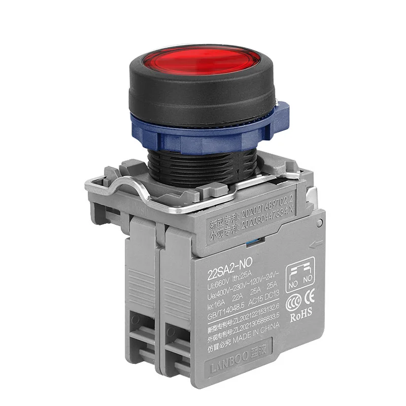 LANBOO 22mm waterproof selector push button switch  Direct Emergency Shut Off Stop Mushroom  2 position 3 position selector