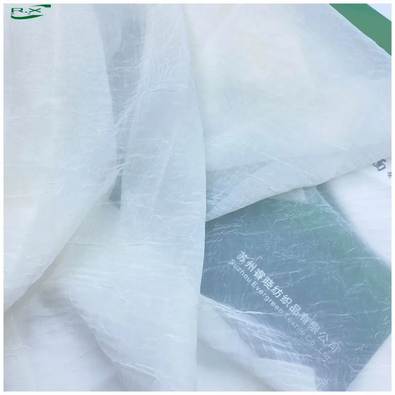 custom wholesale high quality soft thin polyester white chiffon crepe crinkle fabric for women dress