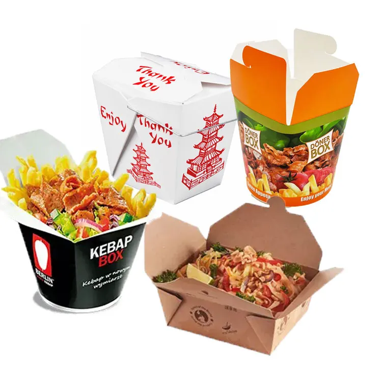 Пользовательский логотип многоразовая коричневая коробка для еды Doner из крафтовой бумаги лапши на вынос упаковка пасты