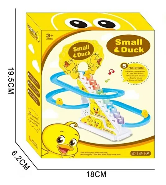 HOT SELLING ELECTRIC LITTLE YELLOW DUCK CLIMBING STAIRS MUSIC TRACK GROOVE TOY FOR KIDS