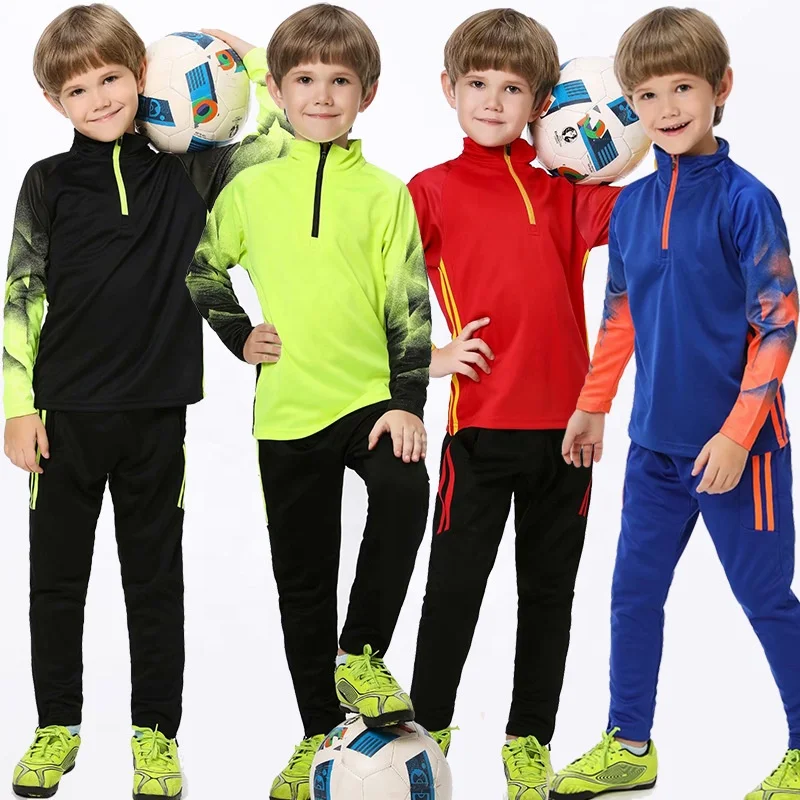 Factory Wholesale Kids Soccer Training Suit Boys And Girls Long Sleeve Football Sportswear Child Soccer Tracksuits