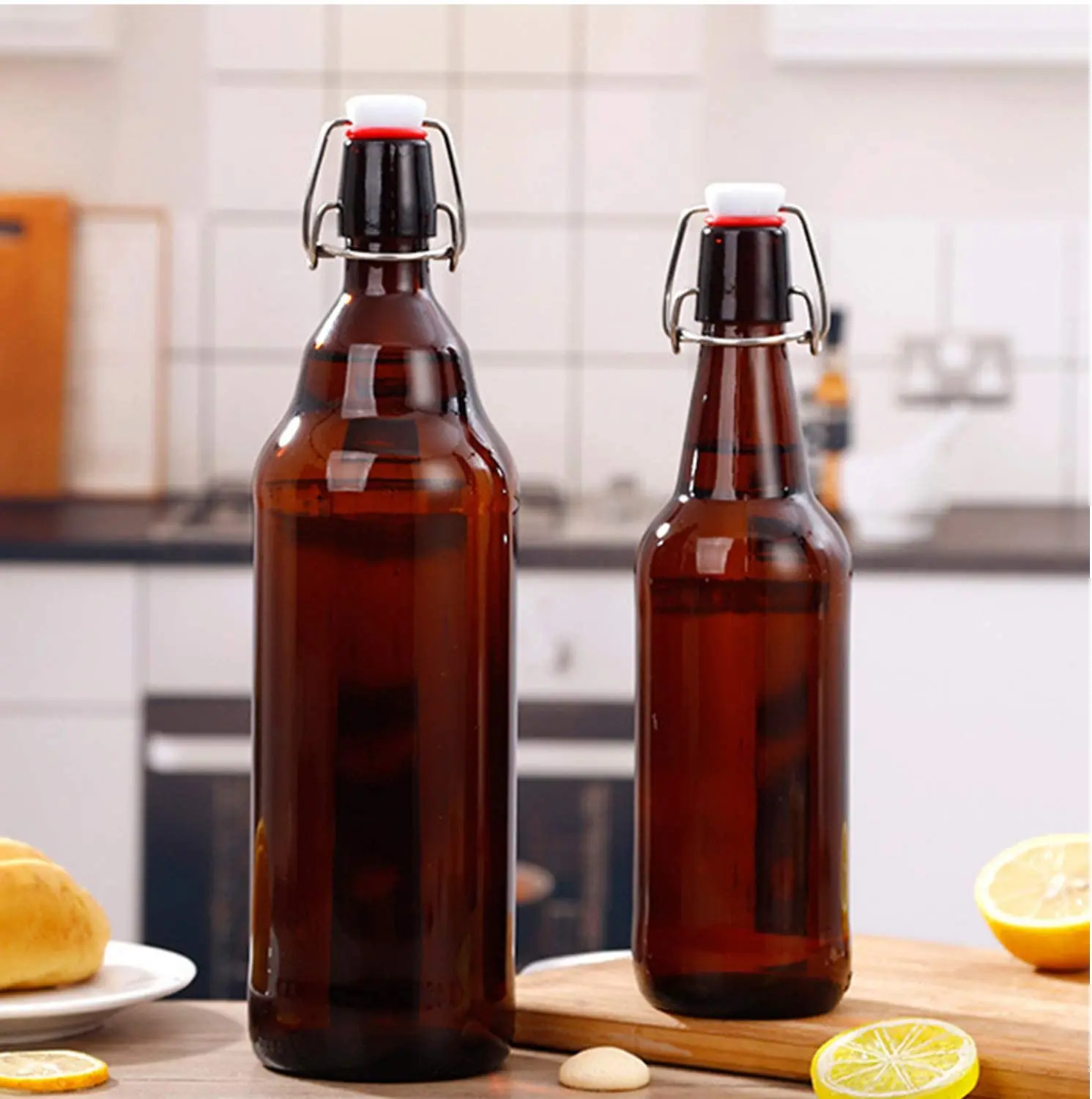 33OZ 1000ml Amber Glass Beer Bottles Swing Top for Home Brewing of Beer Kombucha Tea Homemade Soda