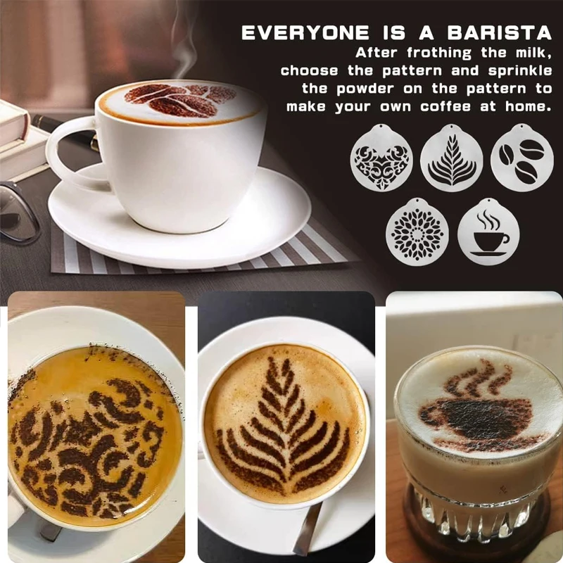 Custom Wholesale Reusable Coffee Cappuccino Milk Foam Latte Art Stencils Decorating Tool Stainless Steel Coffee Stencil