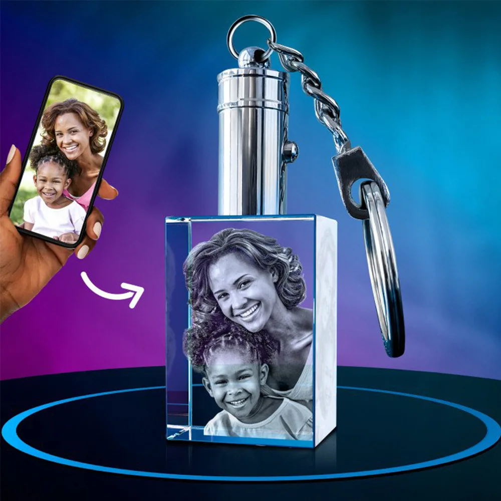 Оптовая продажа, лазерная гравировка на заказ, 3d печать, светящийся светодиодный Кристалл K9, семейное фото, сувенирные подарки, стеклянный брелок со светодиодной подсветкой