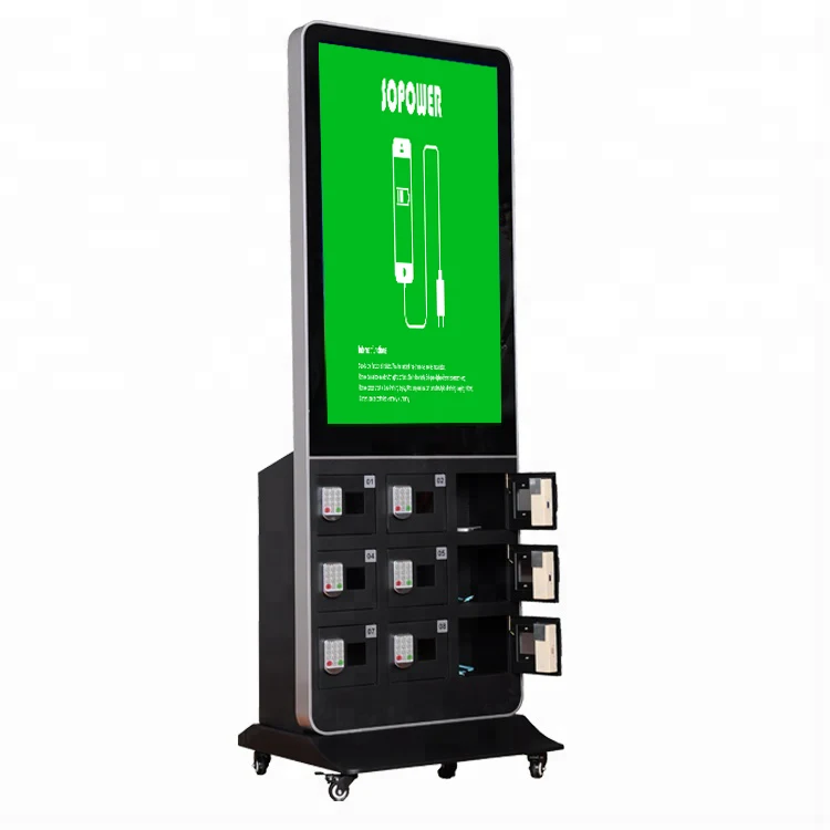 Commercial Metal Phone Charging Station Advertising Player Kiosk 42 Inch LED Screen