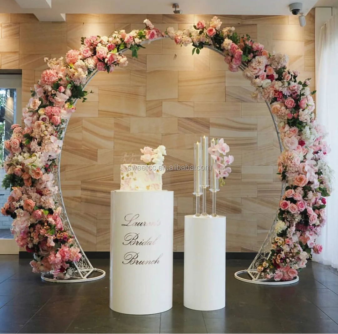 Hot sale hollow out moon shape wedding metal backdrop arch for wedding stage decoration