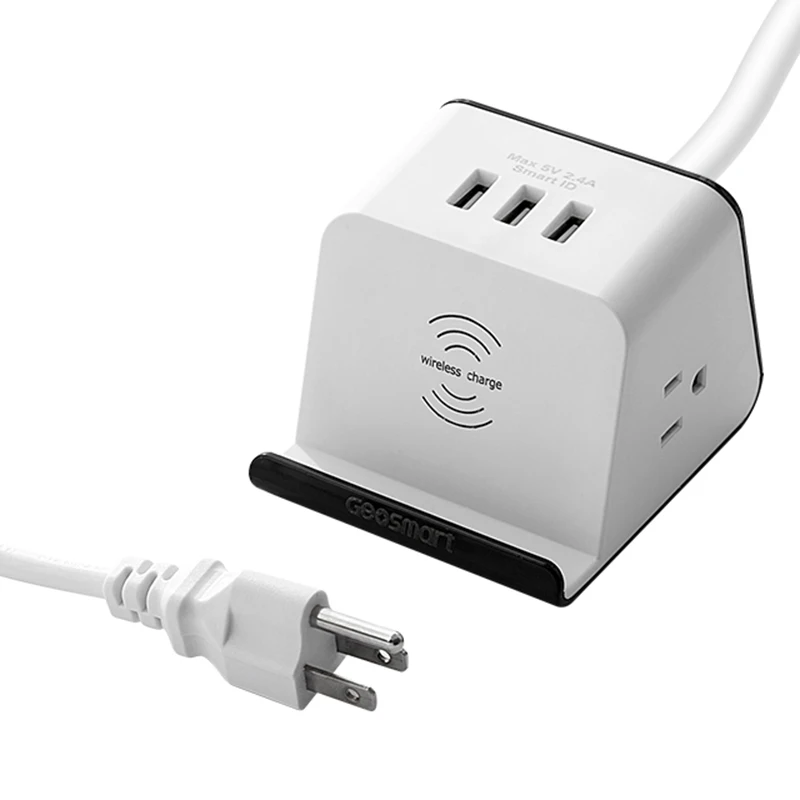 
 Лидер продаж США портативный куб 2 выхода USB Настольный держатель для телефона Беспроводная зарядка удлинитель Защита от перенапряжения  