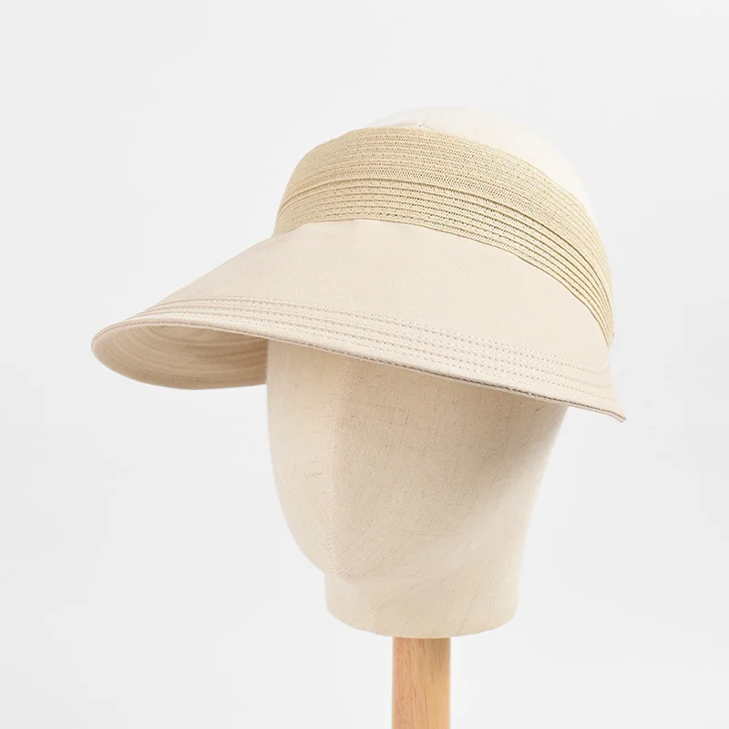 Customized women summer hats Wholesale lady fine toyo paper braid cotton foldable  wide brim sun visor cap hat