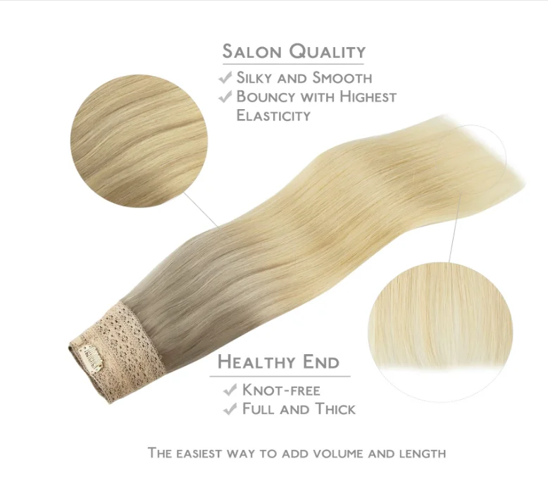 Wire Hair Extensions (Increase 50% Lifespan) Real Human Hair 20 inch 110g Ash Blonde to Golden Blonde Platinum Blonde Remy Hair