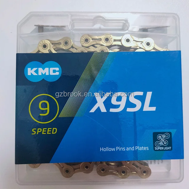  Цепь велосипедная KMC X9SL Золотая цепь 116 звеньев с полыми штифтами и пластинами для велосипеда Shimano