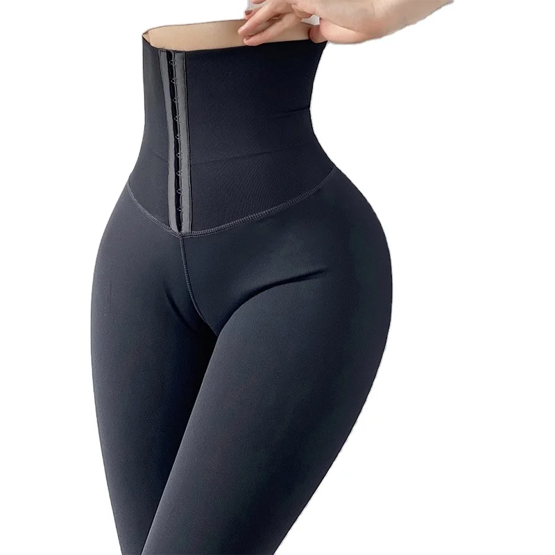 Custom Logo Breathable Hooks Waist Trainer Corset Fitness Yoga Wear High Waist Yoga Pants Gym Legging For Women