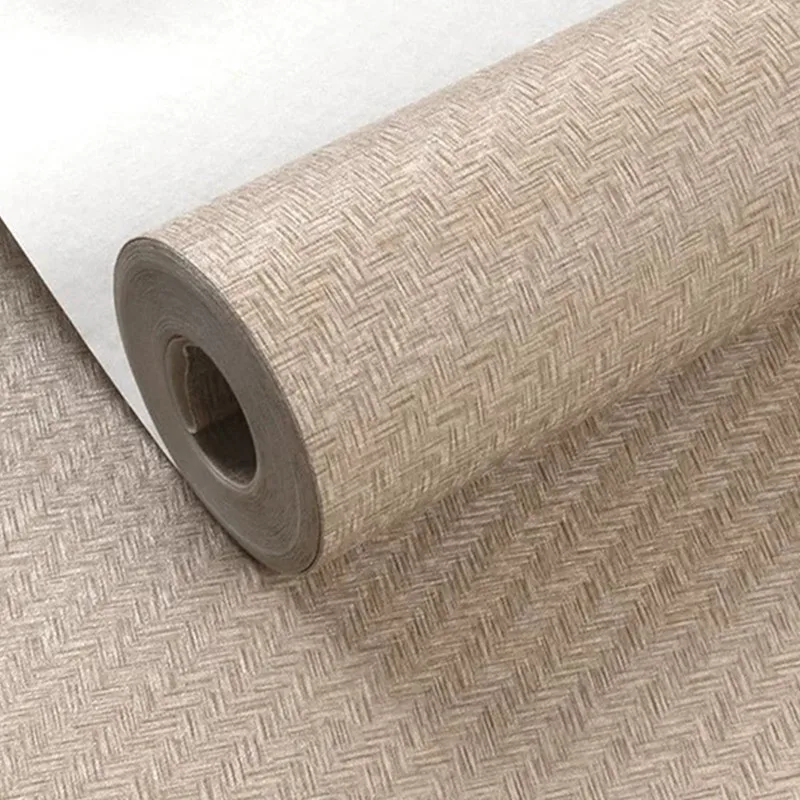 Durable Chinese Style PVC Vinyl Solid Color Waterproof Faux Linen Textured Wallpaper Removable Decoration