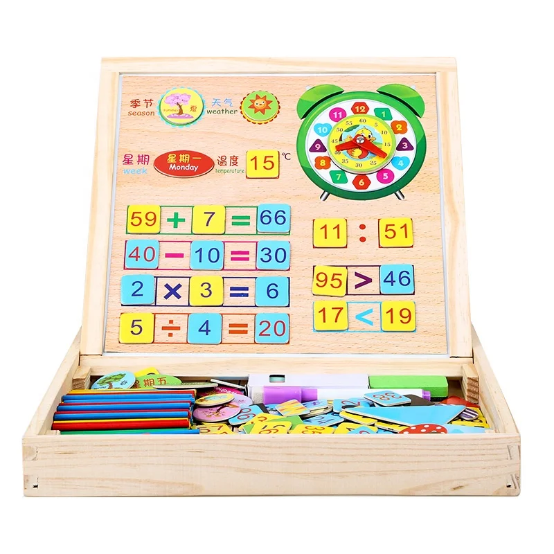 2022 Hot Sale Educational Kids Toy Wonderful Multi-functional Wooden Magnetic Box for Kids Learning Spell Read Write Count