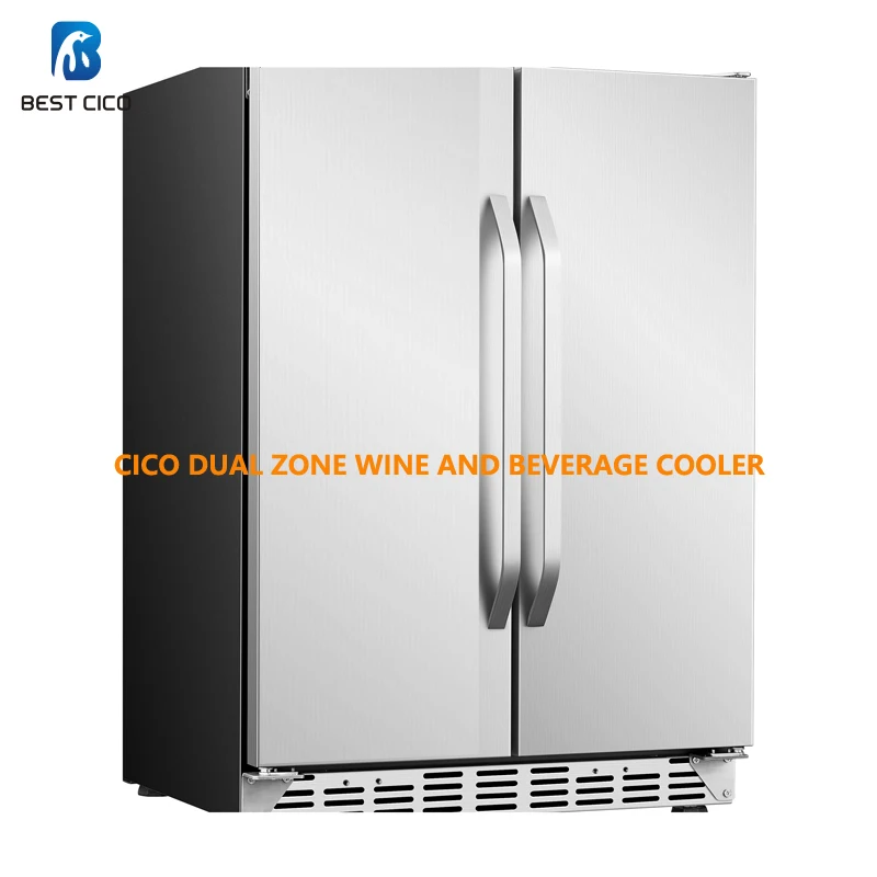 24 Inch Dual Zone Under Counter Wine and Beverage Cooler Cabinet Home Bar Drink Beer Freestanding Refrigerator with Double Door