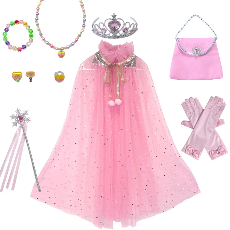 Elsa Rainbow Birthday Party Halloween Dressing Up Princess Dress Cloak Cape Anime Costume for Girls