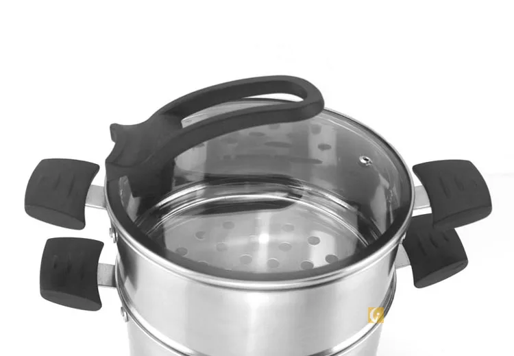 High Quality 304 stainless steel double bottom Couscous Pot Food Steamer Set with Visible Lid