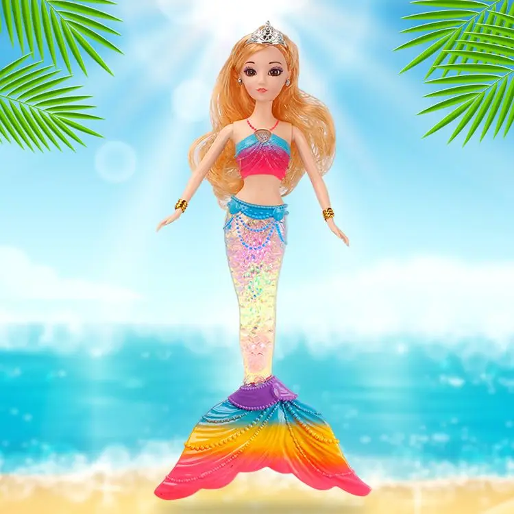Mermaid Doll Set Colorful Light Music Princess Mermaid Enamel Doll Girl Gift