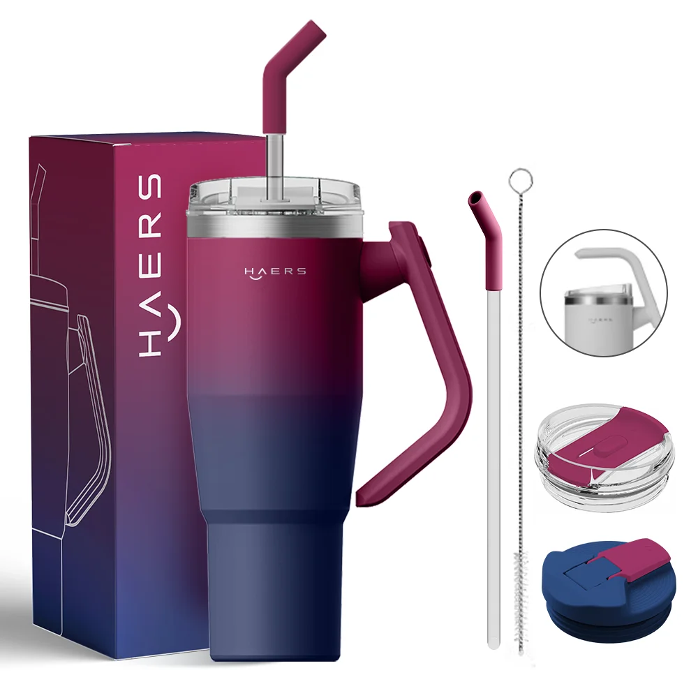 HAERS Hot sale Rotatable Handle Vacuum Metal cold Cup Stainless Travel Mug cupping 40oz Insulated Tumblers With Lids And Straw