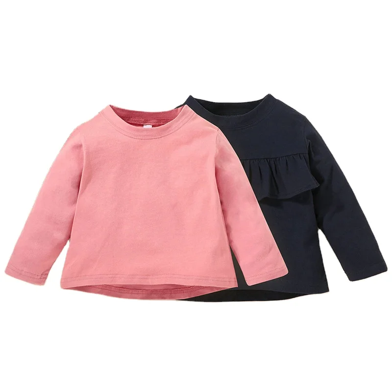 
Новинка 2021, Осенний модный однотонный пуловер с длинным рукавом, хлопковый топ для девочек 