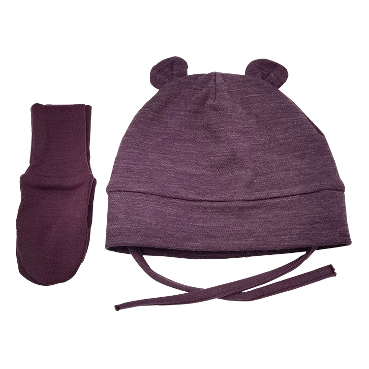 custom logo winter warm 100% merino wool newborn baby kids beanie hat and mittens set