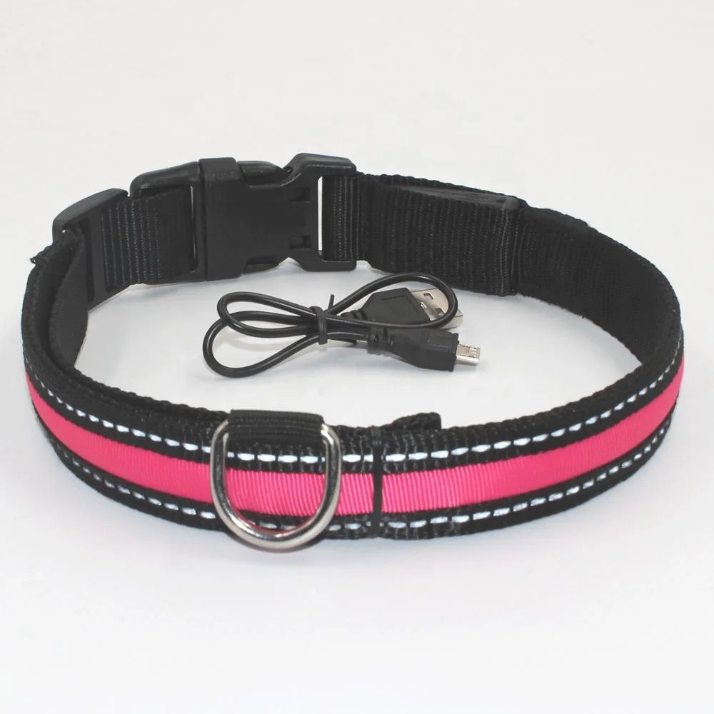 Kingtale Nylon Webbing USB Led Collars Customized Adjustable Nylon Waterproof Reflective Dog Collar Led Dog Collar for pets
