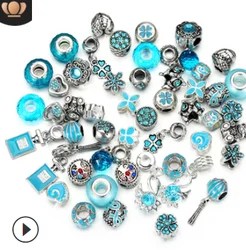 50 Pcs/Set Alloy Bead Large Hole Jewelry Findings Components For Women DIY Bracelet Necklace Glass Crystal  Beads