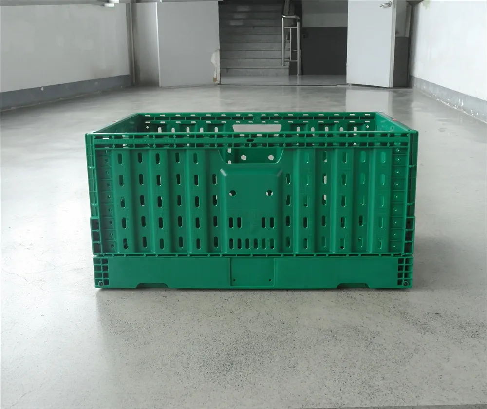green color PP material 23.6x15.7x11.8 inch reusable collapsible folding plastic storage crate