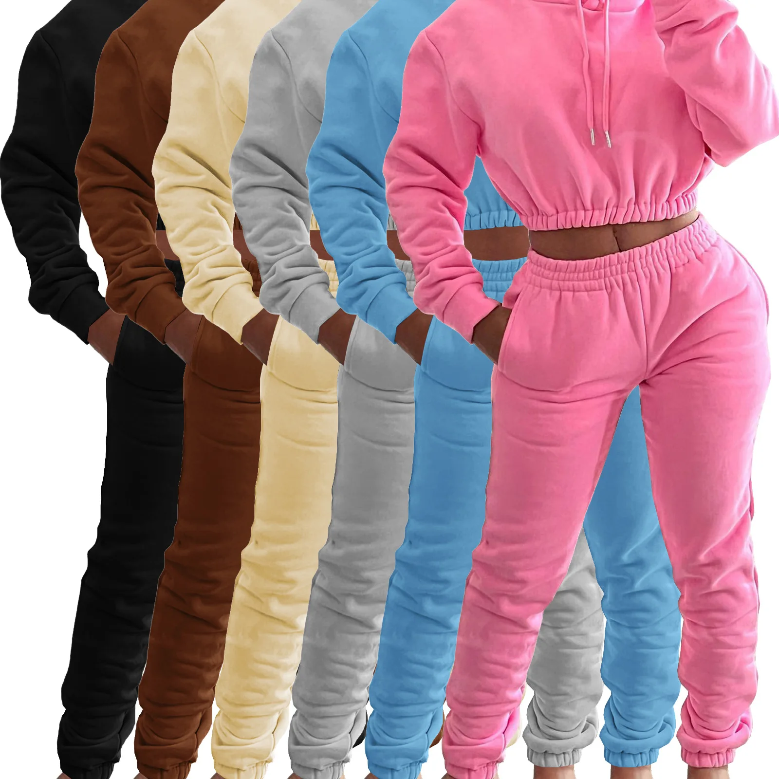2 Piece Set Winter Clothes for Women Crop Top Long Sleeve Sweatsuit Set Tracksuit Jogger Cropped Sweatshirt Hoodies Sets
