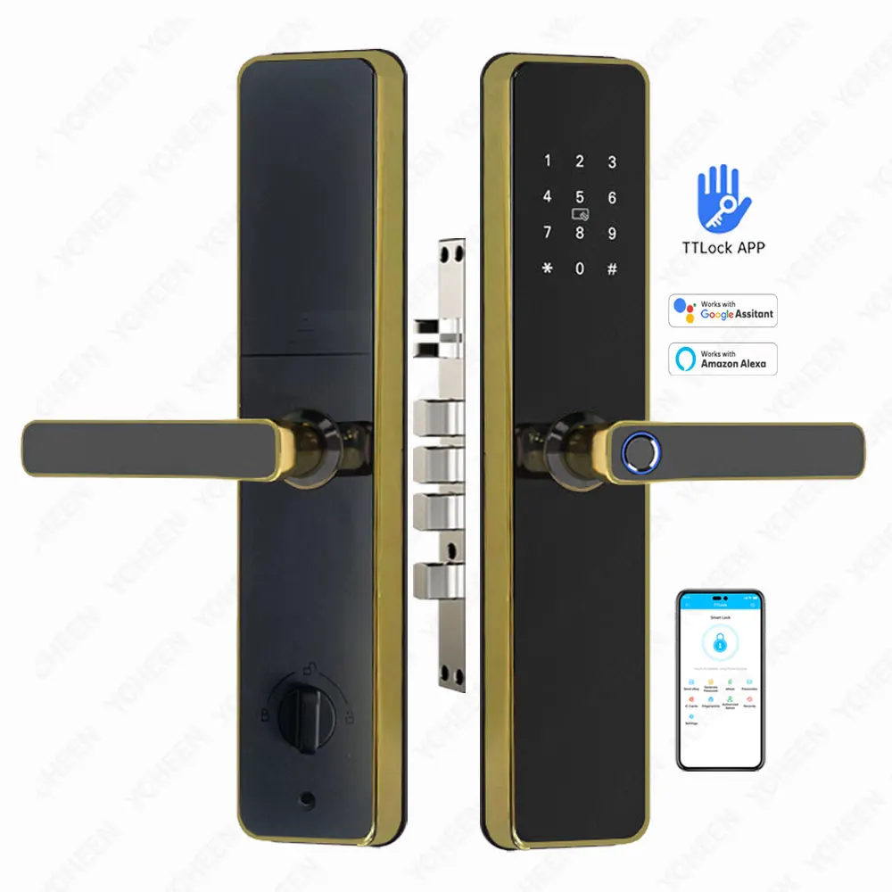 Дверные смарт-ворота 6068, Врезные двери, интеллектуальная идентификация по отпечатку пальца, цифровая ручка, дверной БЕСКЛЮЧЕВОЙ смарт-замок TTlock App, дверной замок 818