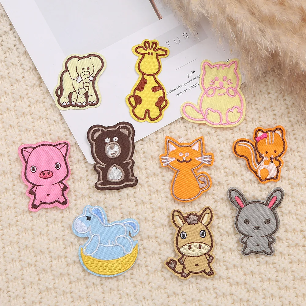 cheap price cute cartoon animal design iron on twill fabric embroidery kids clothes patches