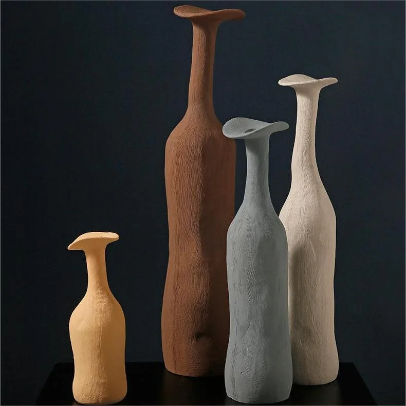 Retro Rustic Brown Blue Twisted Cylindrical Ceramic Vase Creative Styling Dead Wood High Neck Vase