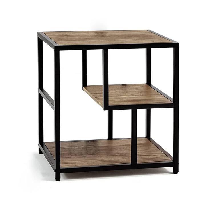 Hot sale modern industrial style 3-tier end table with storage shelf night stand bedside table