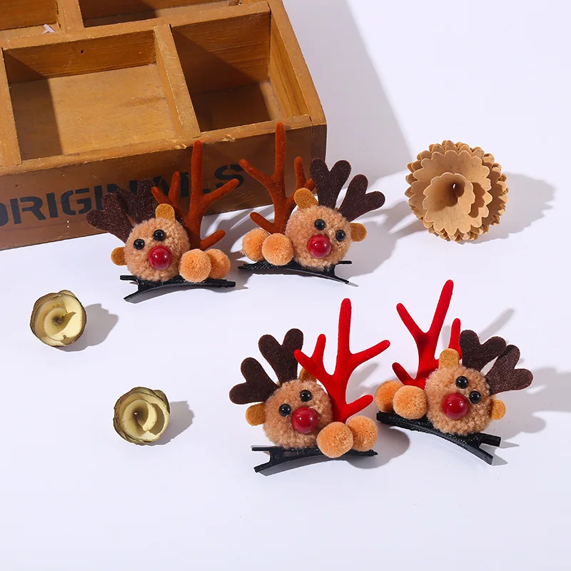 Christmas Hair Accessories Girls Cute Elk Hairball Duckbill Hair Clip Santa Christmas Hair Clip