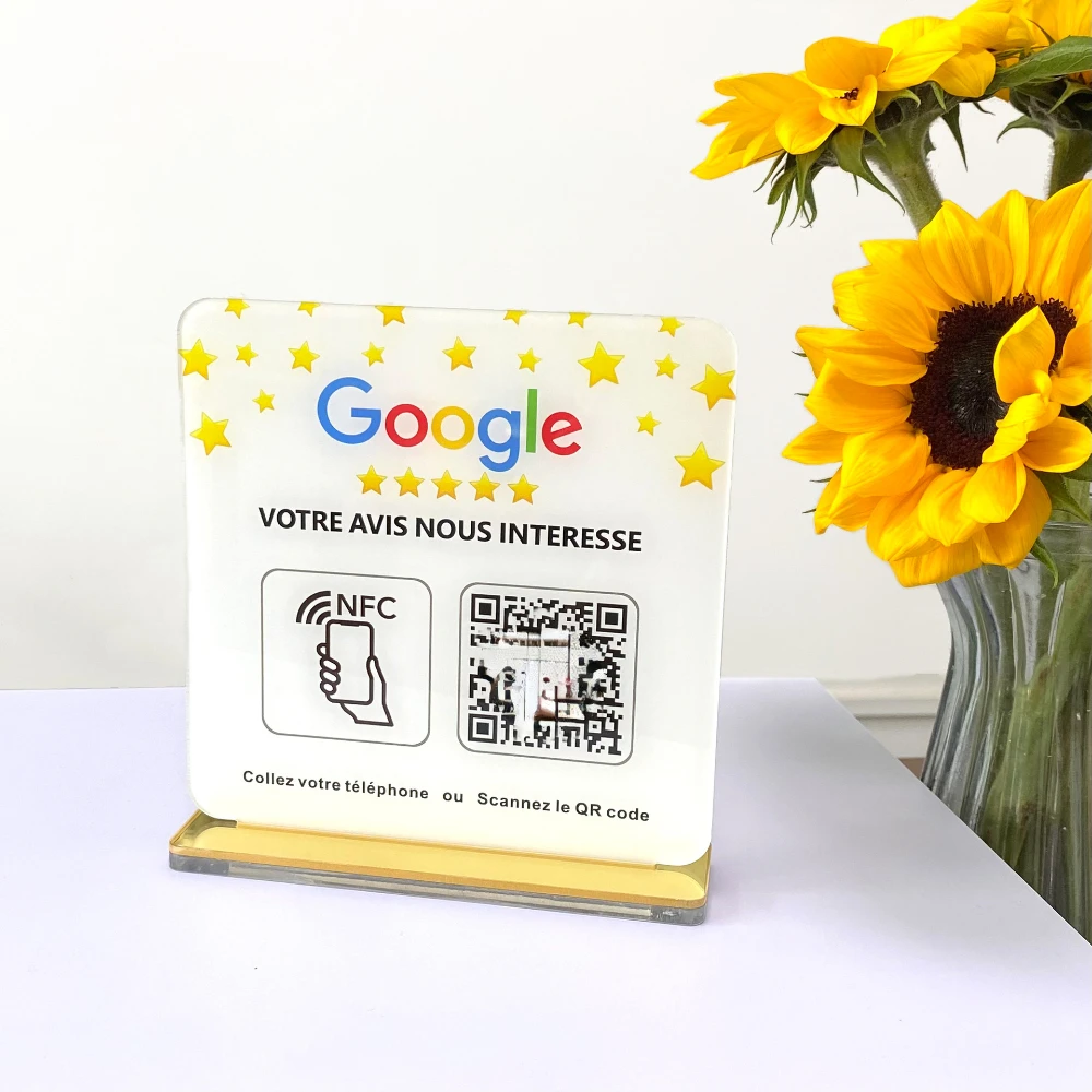 NFC чип Google обзор наклейки NTAG 213/215/216 акриловый Код меню Бесконтактный знак социальные медиа обзорная табличка