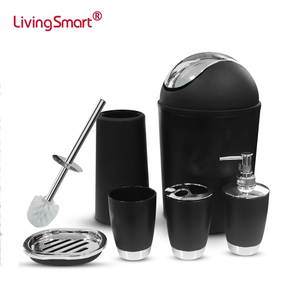 
Living Smart OEM Custom Plastic Luxury Modern Hotel Washroom Fittings Toilet 6 pcs Bathroom Accessories Set 