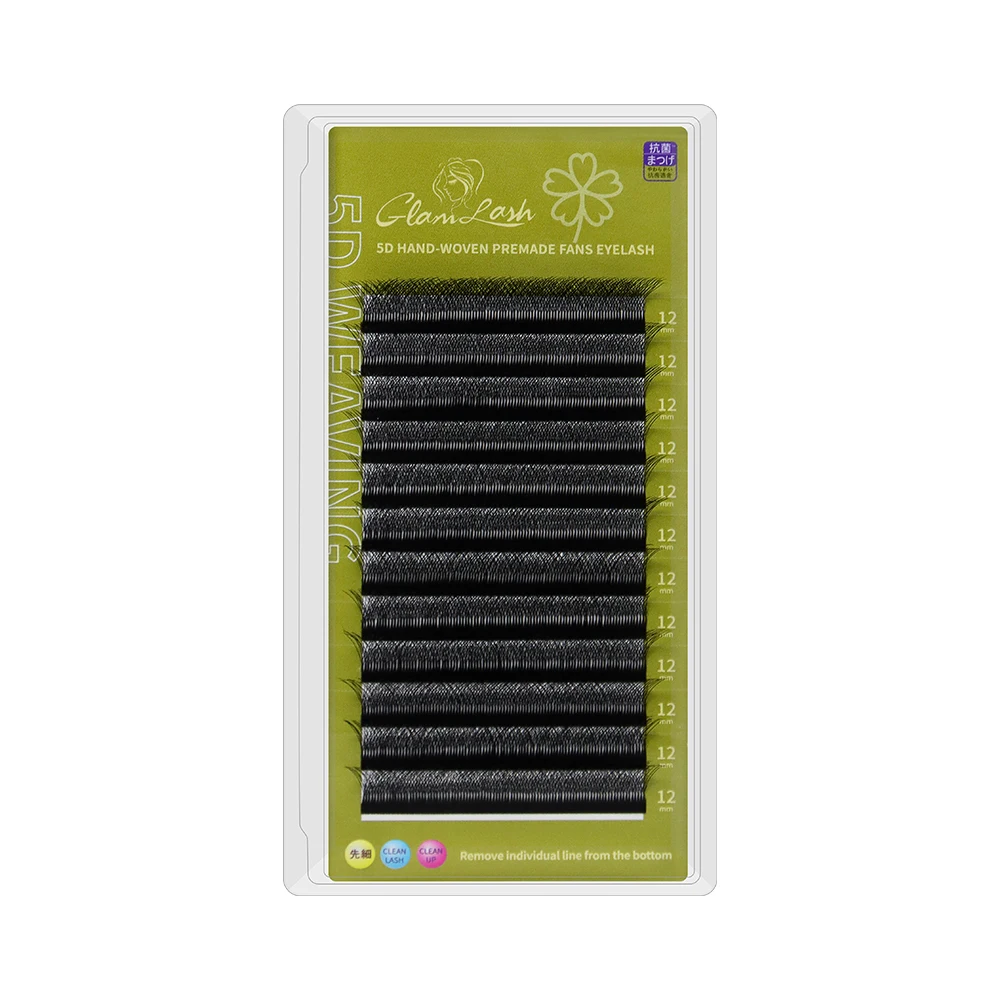 GLAMLASH Synthetic Pbt Korea Fibre individual Eye Lashes Extension 5D W Shape Lashes Clover Bloom Handmade Premade Volume Fans