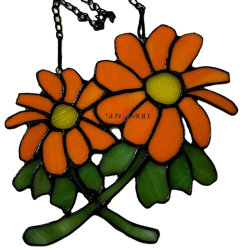 Витражное стекло в стиле Тиффани, Подсолнух, подарок, висячее стекло, искусство