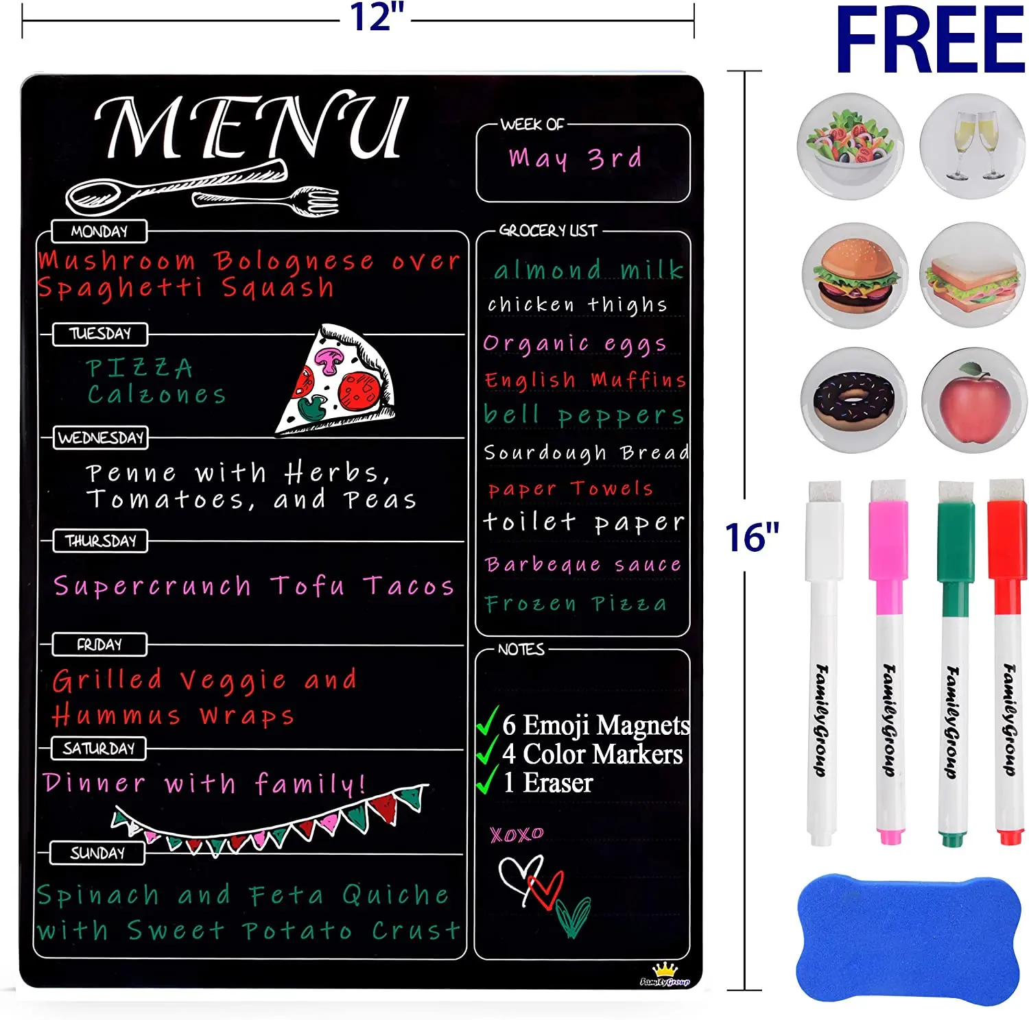 Черная магнитная доска на заказ, Еженедельный планировщик меню еды, сухая стираемая магнитная доска на холодильник