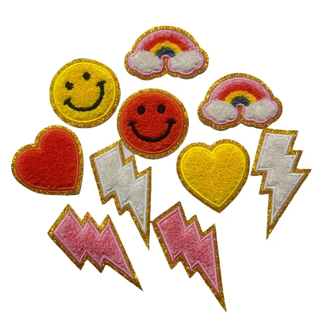 Neon Pink with Gold Border English Letter A-Z Iron On Adhesive Repair Alphabet Sewing Appliques Clothing Chenille Patch