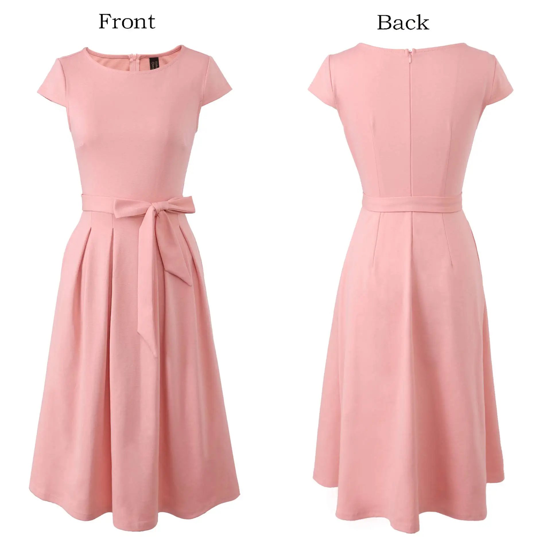 Cyalaa YM23 Womens Work Office Career  Wear Business Dress Elegant Patchwork Pockets Print Work Casual A-Line Midi Dress