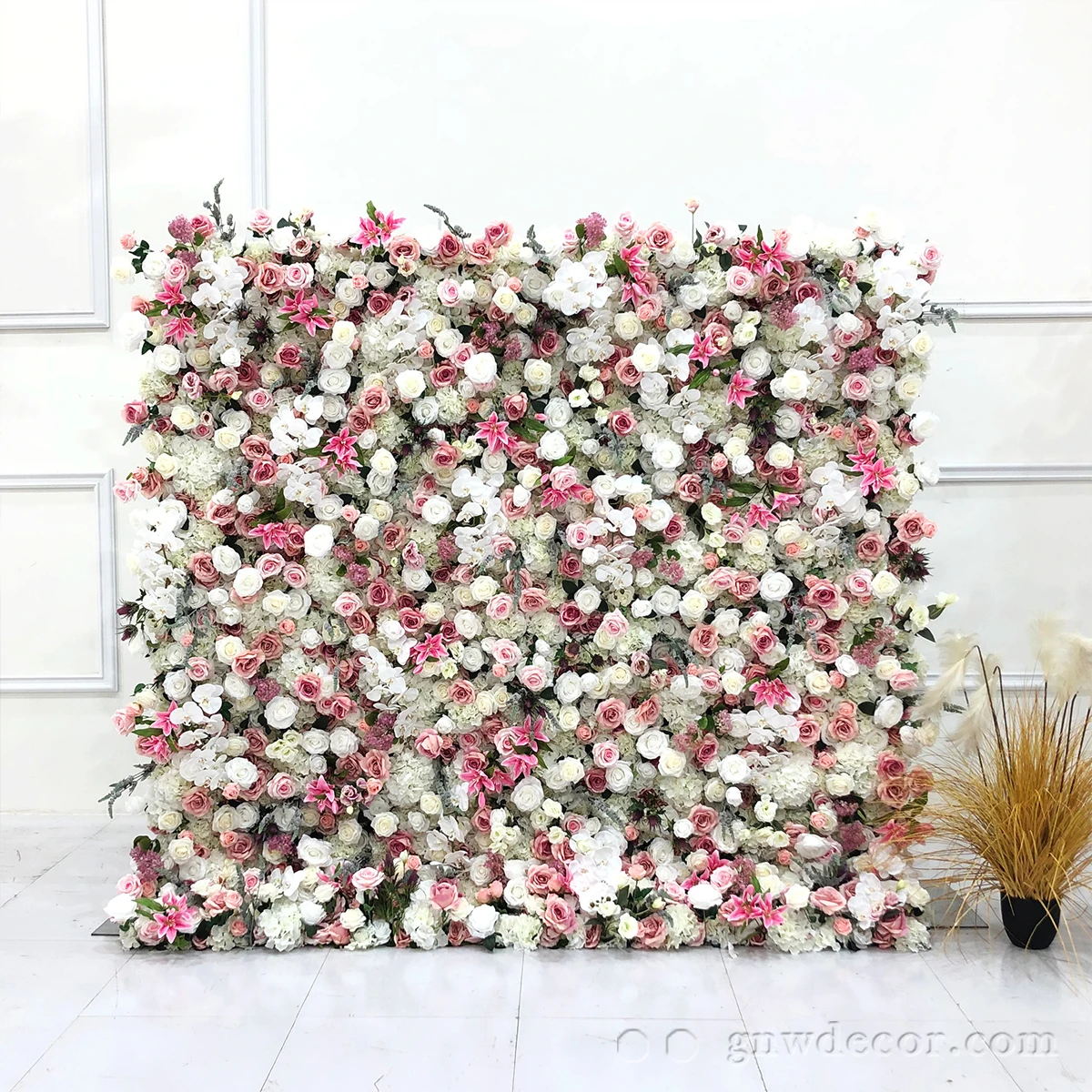 Wholesale Custom hot Pink Wedding Supplies Decoration Rose Backdrop Silk Artificial Decorative Flower Wall wedding background